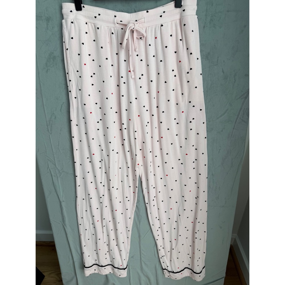 Quince Bamboo Heart Print Pajama Pants Coquette Women Size M Pink Breathable